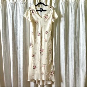 VINTAGE Positive Attitude Creamy White Floral Dress Women’s Size 14 Petite 90’s